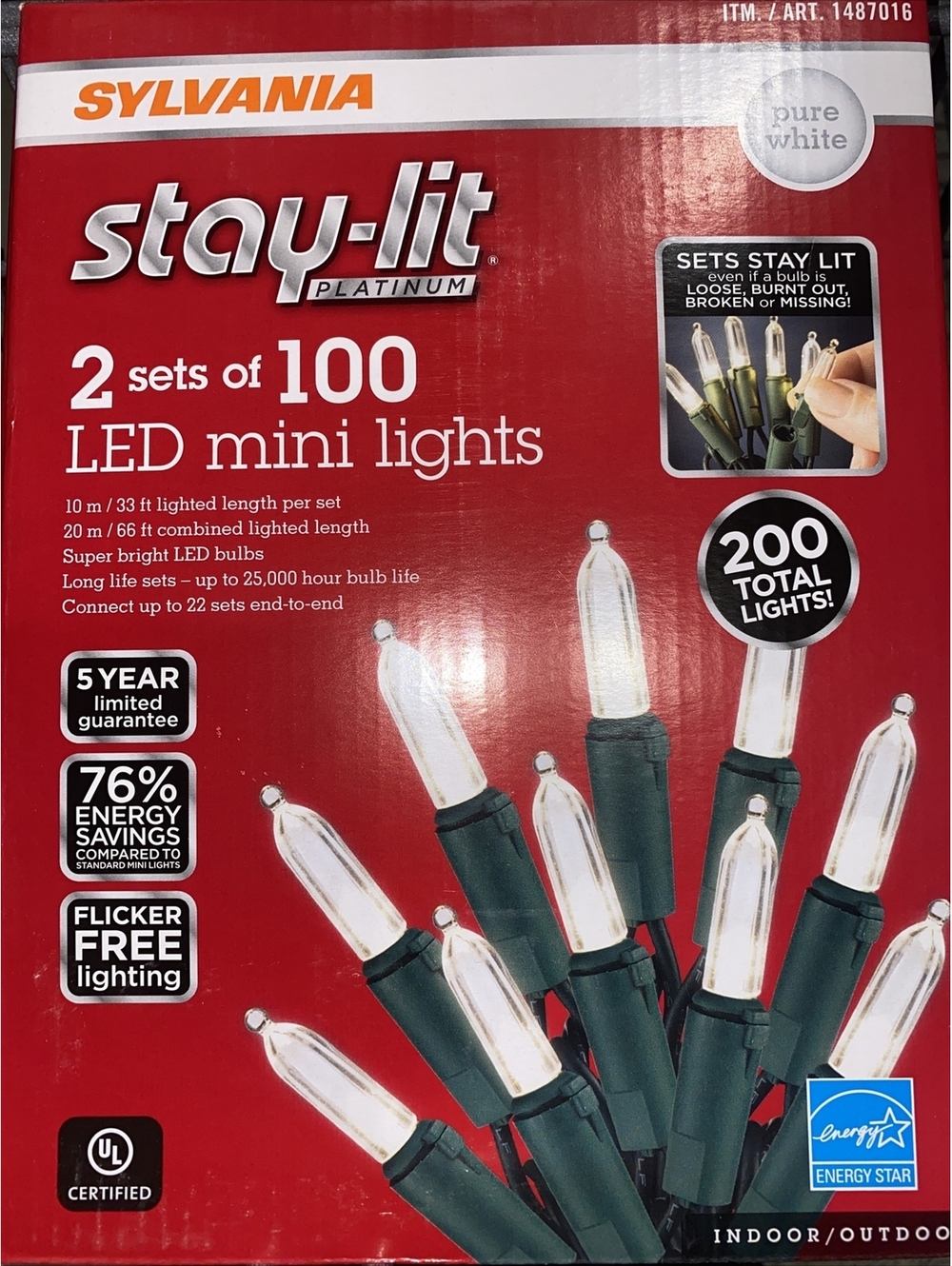🔥NEW Sylvania Stay-lit 2 Sets Of 100 Mini Pure White LED Lights 200 Total